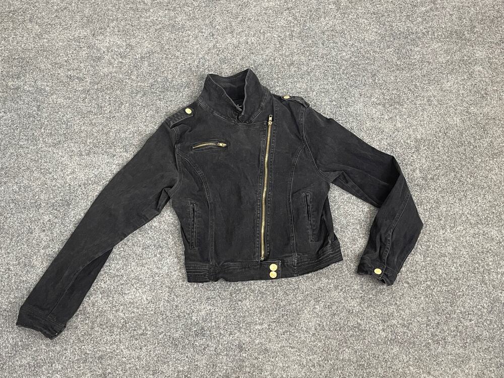 Roma Premium Jacket Girls Large 14/16 Cropped Moto Full Zip Black N21